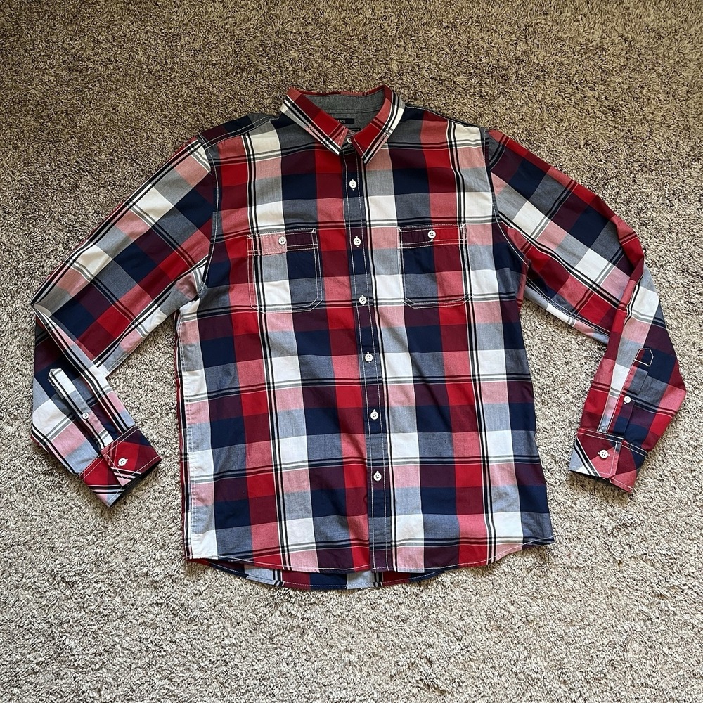 American Rag Plaid Button Up Shirt Men's Large Red Long Sleeve